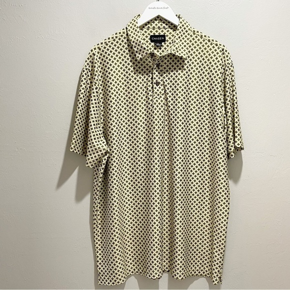 CHASE 54 Men’s Yellow Brown Geometric Print Golf Polo Quick Dry Short Slv Sz XL - Picture 1 of 8